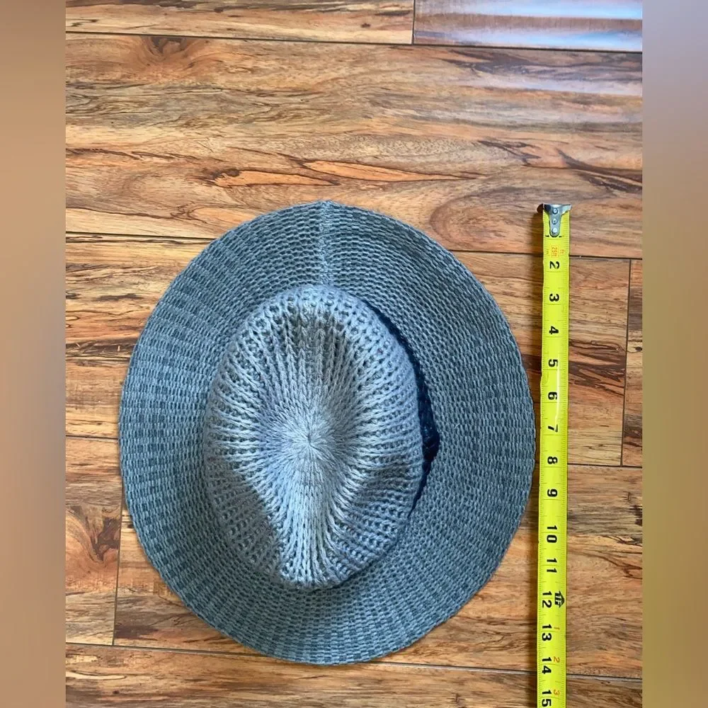 Women’s Grey Crochet Sun Hat | Wide Brim Fedora with Braided Leather Band